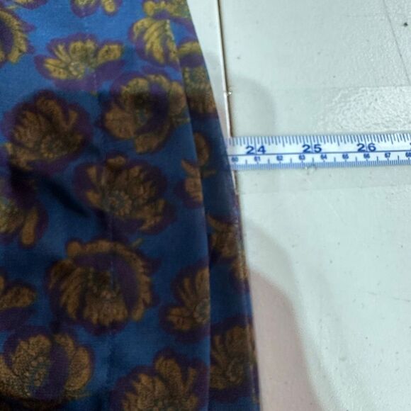 LOFT XS Floral Smocked Blouse Blue Mustard Purple Yoke Keyhole EUC‎ Flowy Fall - Picture 5 of 9